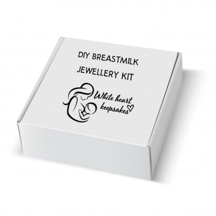 Basic DIY breastmilk jewellery kit stainless steel – White heart keepsakes