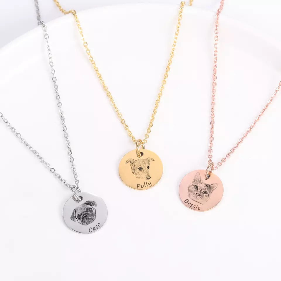 Actual pet portrait necklace stainless steel