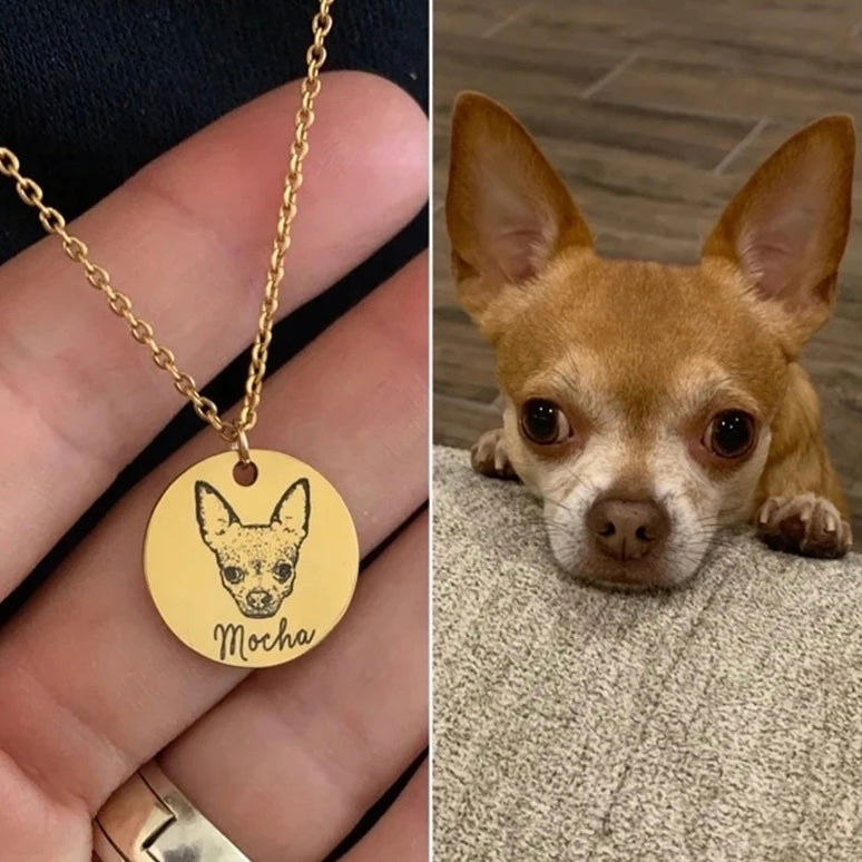 Actual pet portrait necklace stainless steel