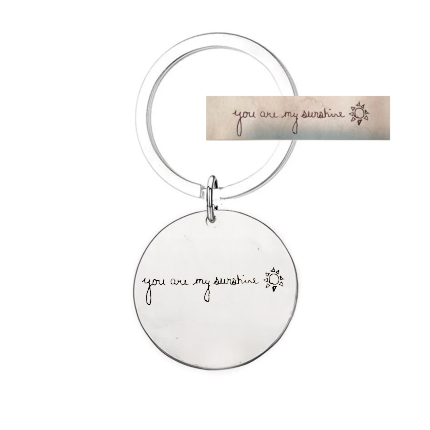 Actual children’s drawing or handwriting keychain stainless steel