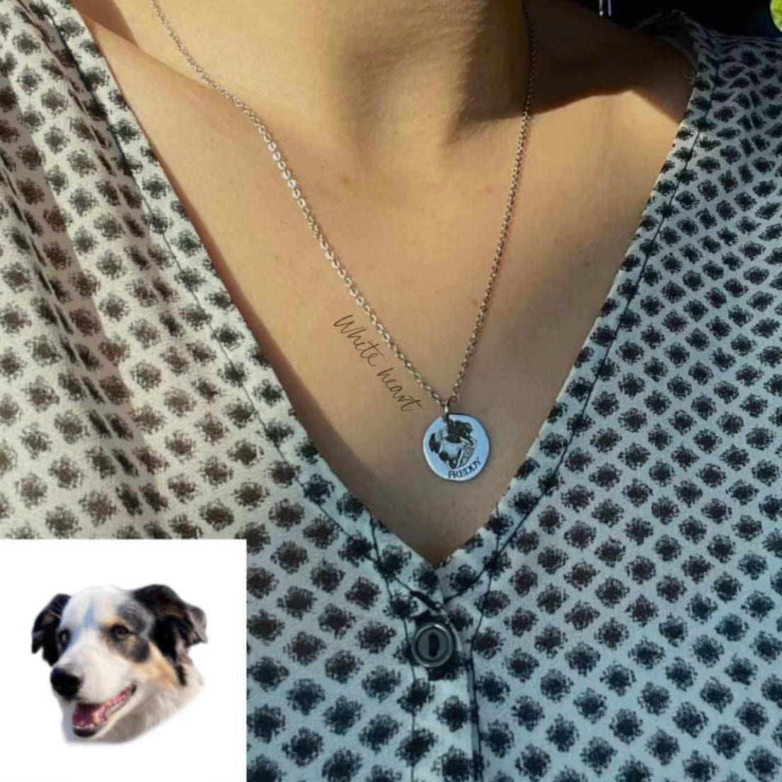 Actual pet portrait necklace stainless steel