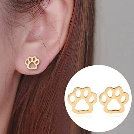 Paw print earrings stainless steel / golden shade
