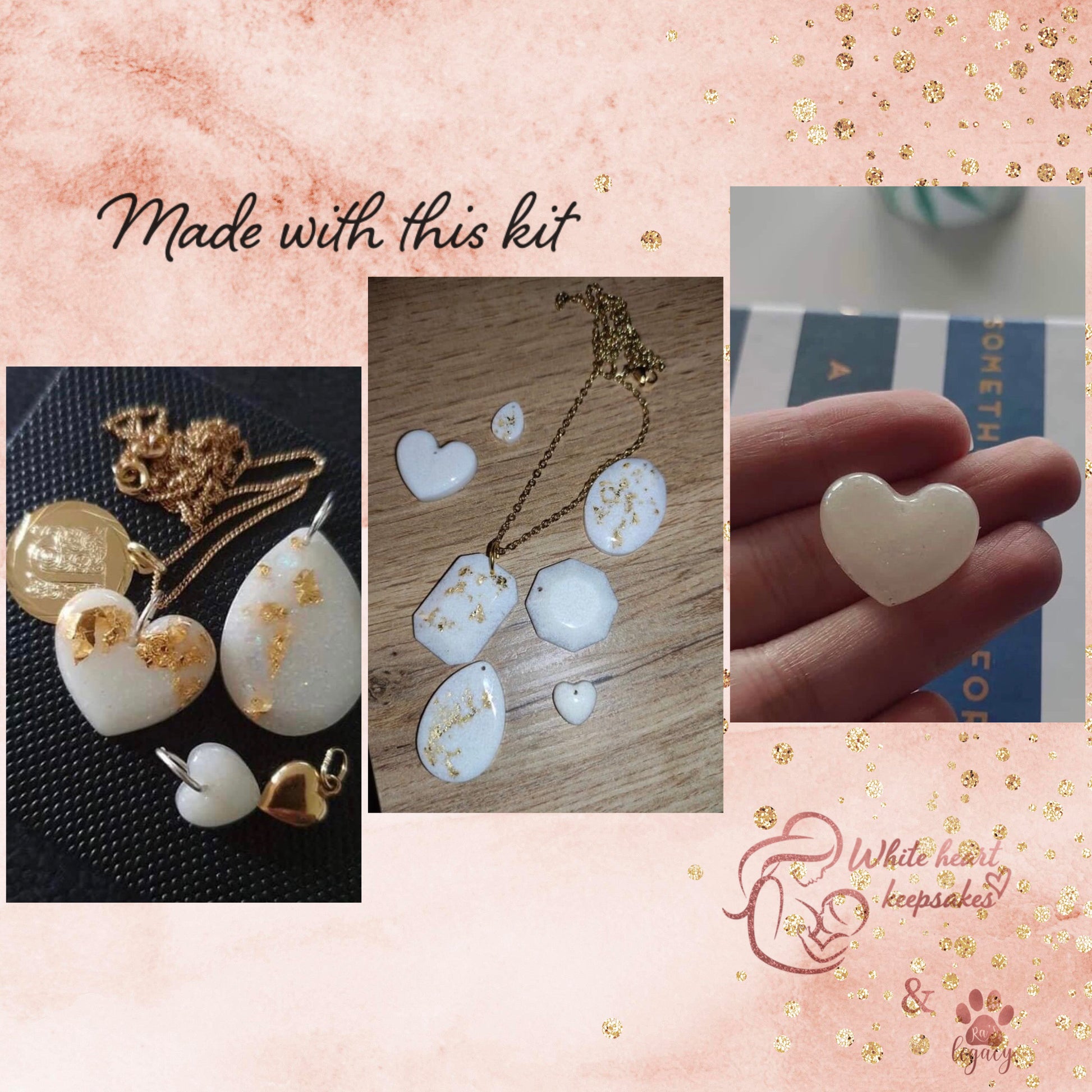 Basic DIY breastmilk jewellery kit stainless steel / golden shade – White  heart keepsakes